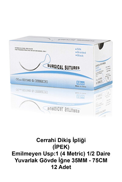ATEL-SAN Cerrahi Dikiş İpliği (İPEK) Emilmeyen Usp:1 (4 Metric) 1/2 Daire - Y...