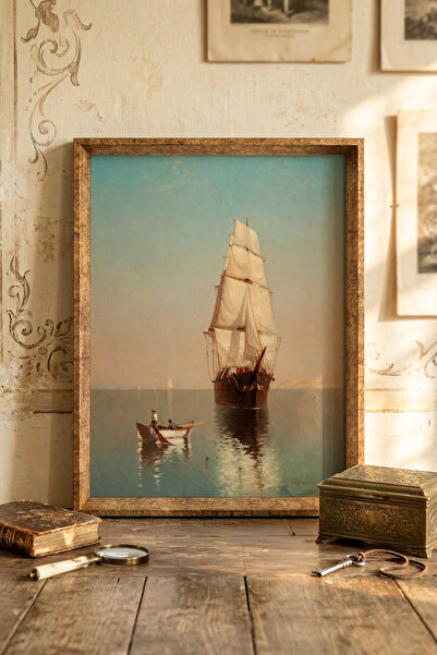 epiqart Ship Landscape - Vintage Patterned Frame