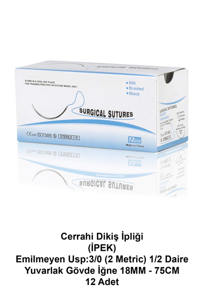 ATEL-SAN Cerrahi Dikiş İpliği İPEK Emilmez USP:3/0 (2 Metric) 1/2 Daire - Yuv...