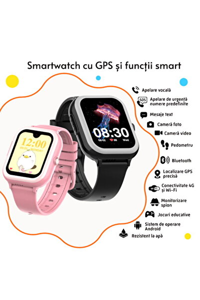 Empria Ceas smartwatch copii GPS 5-15m 4G Android Wifi AMOLED 1.72in, Roz