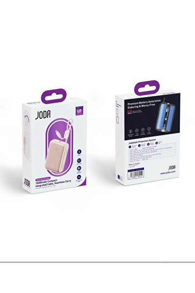 Joda جودا - بطارية متنقلة بسعة 10 الاف بقوة 22.5 واط بمنفذ تايب سي ومنفذ usb وكيبل مدمج تايب سي - وردي