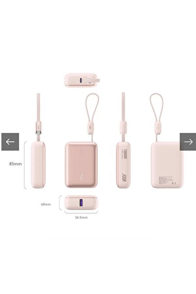 Joda جودا - بطارية متنقلة بسعة 10 الاف بقوة 22.5 واط بمنفذ تايب سي ومنفذ usb وكيبل مدمج تايب سي - وردي