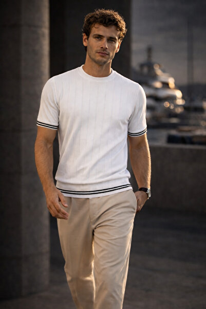 Valiberta Ανδρικό T-Shirt Dale Kollaris με ριγέ λαιμόκοψη, λεπτό πλεκτό, κανο...