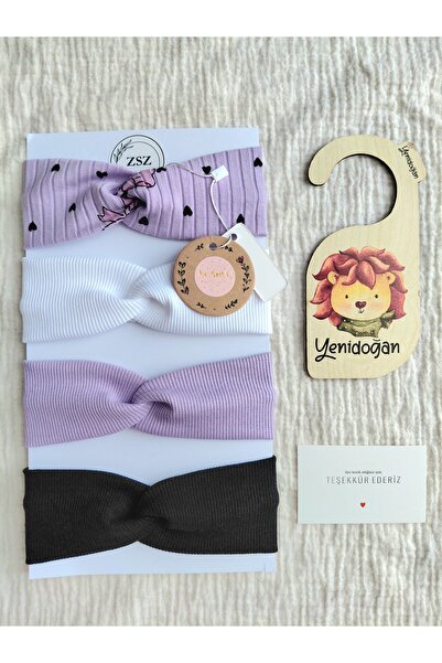 zsz tasarım YENIDOGAN PAMUKLU 4LU LILA BANDANA SET yumusacik ve rahat
