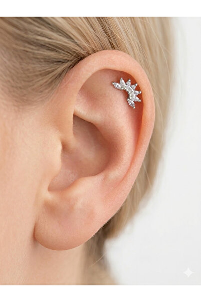 kurukafagift Çelik Helix Tragus Piercing Zirkon Taşlı 8 mm