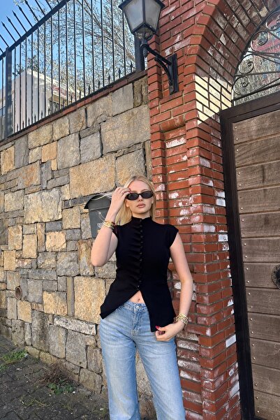 lizge giyim Short Sleeve Front Ruched Detail Knitted Cardigan