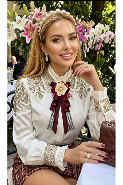 pegu baby collection BORDO KADİFE DANTELLİ EL YAPIMI ÇİÇEK BROŞ , YAKA BROŞ ,...