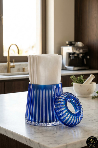 Kristal Market حامل شموع زخرفي مصنوع يدويًا من الكريستال المنقوش بنمط عمودي، ...