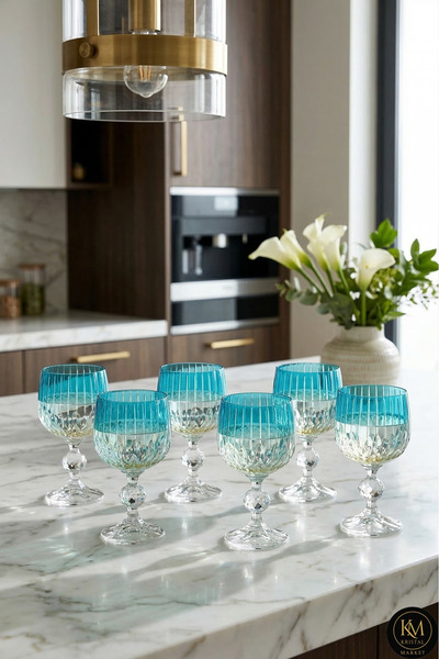 Kristal Market طقم أكواب ديكور فاخرة بقاعدة كريستالية مكون من 6 قطع