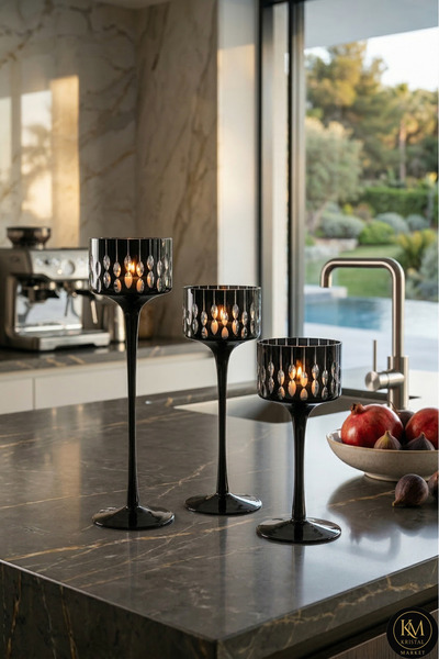 Kristal Market El Yapımı Kristal Damla Desen Dekoratif Mumluk Set 3'lü