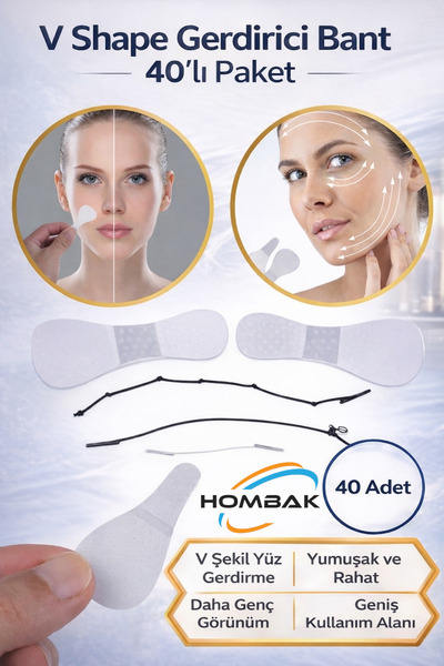Hombak 40 Adet Yumuşak ve Rahat | Hipoalerjenik Silikon Kauçuk Yüz Gerdirme B...