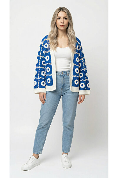 DESEO BOUTIQUE Kadın El Emeği Göz Nuru Mavi-beyaz Renk (s-m Beden) El Örgüsü-...