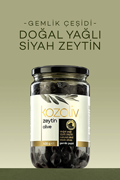 kozoliv Doğal Gemlik Çeşidi Yağlı Siyah Zeytin 400 gr Cam Kavanoz