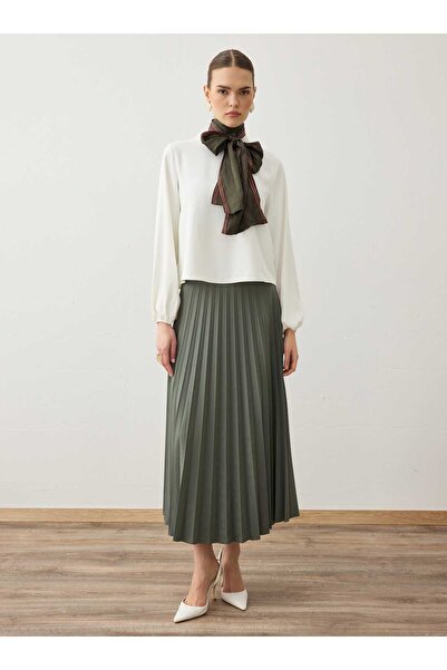 Refka Plisirana klasična suknja od krep tkanine - kaki -