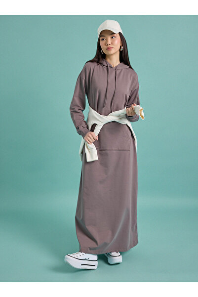 Benin فستان إسلامي بقلنسوة وجيب كنغر - لون بني مينك -