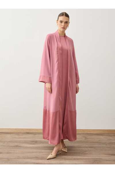 Refka Set rochie și halat din țesătură satinată cu mâneci lungi - Roz închis