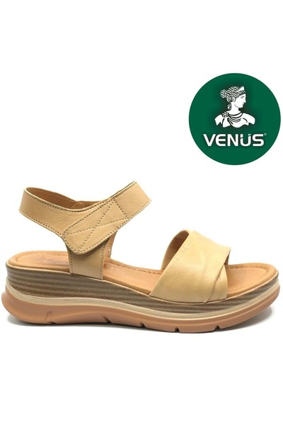 Venüs Libom Genuine Leather Comfort Orthopedic Women's Sandals Beige