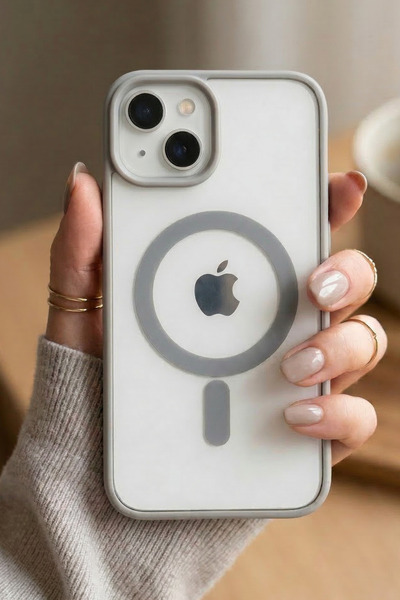 KVK PRİVACY iPhone 13 / 14 / 15 MagSafe Uyumlu Titanyum Gri Şeffaf Telefon Kı...