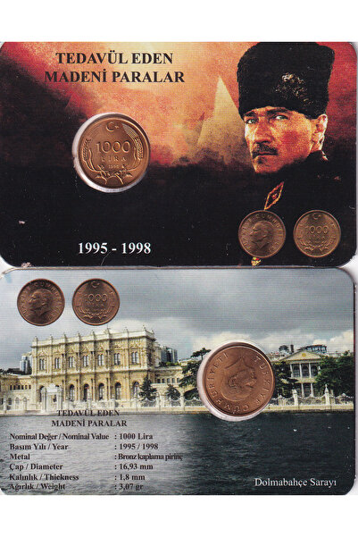 Türkiye 1995 Yılı Bakır Tedavül 1000 Lira Çil Özel Renkli Kapamasında ( UNC )