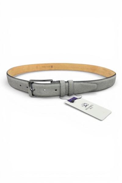 İstanbul Belt Erkek Hakiki Süet Deri Kemer – 3.5 CM – Gümüş Ton Tokalı, Dayan...