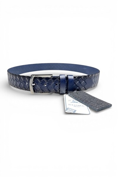 İstanbul Belt Hakiki Deri Erkek Kemer – Örgü Desenli – 4 cm – Tek Kat Kalın Deri
