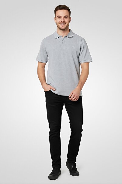 Cavalli Class قميص بولو رجالي بقصّة عادية وأكمام قصيرة وشعار مطرز، رمادي