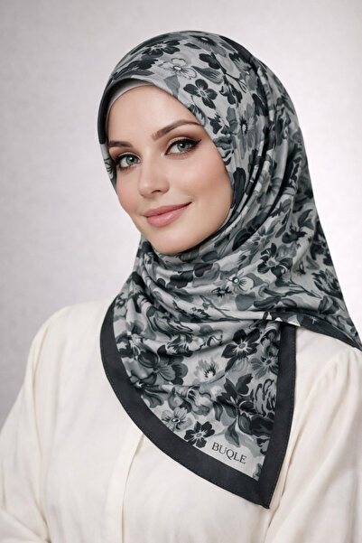 mim eşarp Бугле Ян Ян Шарф із квітковим візерунком із сатину - 100x100 см