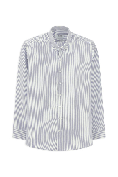 Kiğılı Long Sleeve Slim Fit Slim Fit Striped Cotton Button Collar Shirt