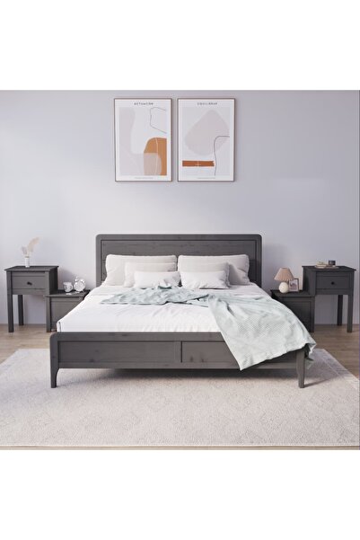 Concept Noptiere, 2 buc., gri, 79,5x38x65,5 cm, lemn masiv de pin