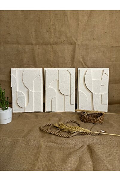 OLA CONCEPT El Yapımı 3'lü Kum Dokulu Soyut Sanat Tablo Minimalist 3 Boyutlu ...