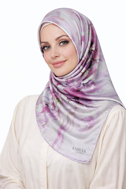 mim eşarp إميليا رايون وشاح منقوش بالزهور مقاس 90x90 سم