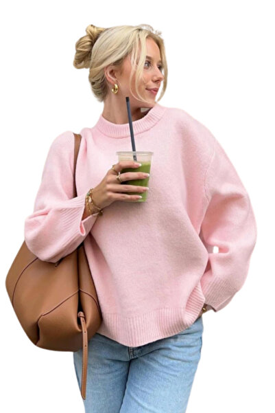 MODASPARK Růžový dámský svetr Crew Neck Oversize Knitwear
