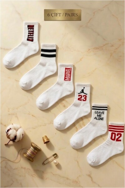 Esinti Дамски мъжки дълги чорапи Спортни шарени бели чорапи Комплект от 6 части