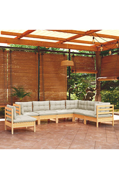 Concept Σετ επίπλων κήπου με κρεμ μαξιλάρια, 7 τεμάχια, μασίφ ξύλο πεύκου