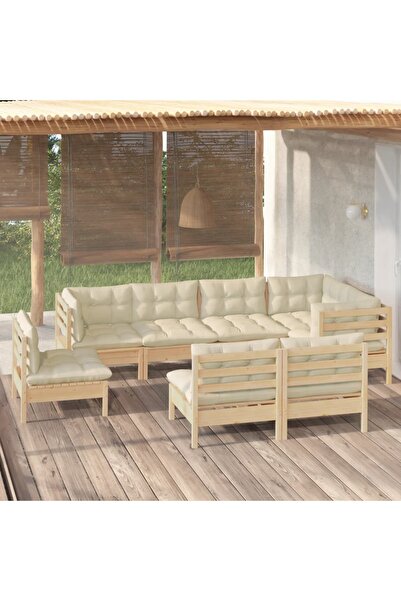 Concept Set mobilier grădină cu perne crem, 8 piese, lemn masiv de pin