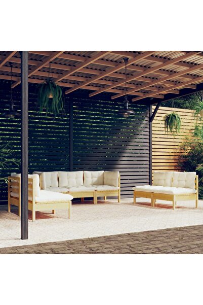Concept Set mobilier grădină cu perne crem, 7 piese, lemn masiv de pin