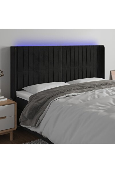Concept Tăblie de pat cu LED, negru, 163x16x118/128 cm, catifea