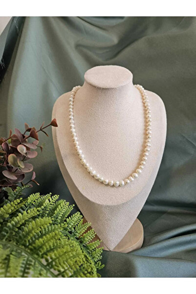 İNCİORA JEWELRY GERÇEK TATLI SU İNCİ 925 ayar GÜMÜŞ KOLYE ortalama 7 mm