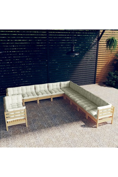 Concept Σετ επίπλων κήπου με κρεμ μαξιλάρια, 11 τεμάχια, μασίφ ξύλο πεύκου
