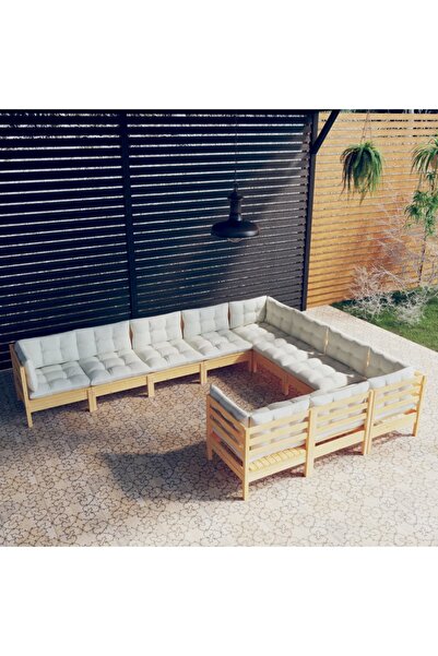 Concept Set mobilier grădină cu perne crem, 10 piese, lemn de pin