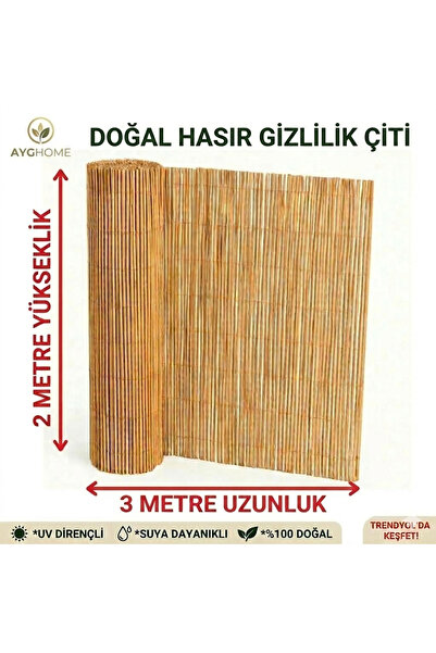 özgazi 2 Metre x 3 Metre Doğal Kamış Hasır Çit - Bahçe Çiti Balkon Çiti Gölge...