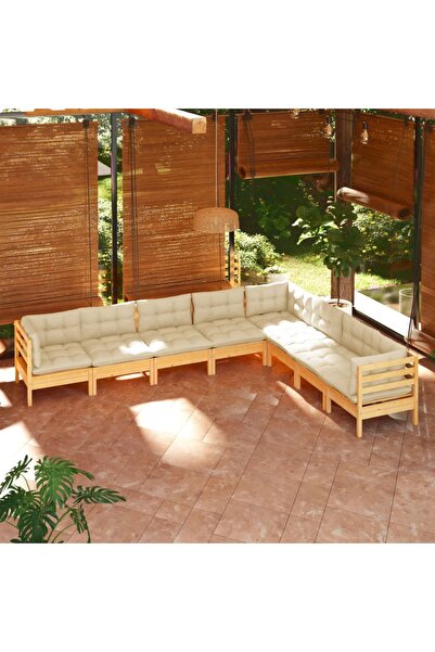 Concept Set mobilier grădină cu perne crem, 8 piese, lemn masiv de pin