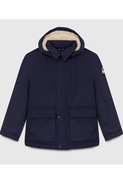 United Colors of Benetton Момчешко тъмносиньо палто с подвижна качулка