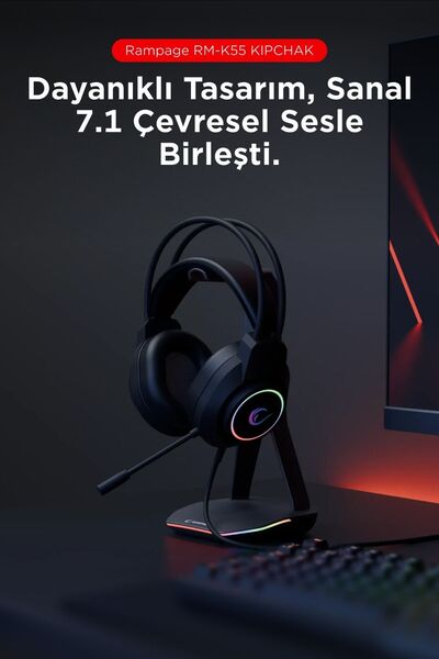 Rampage Kipchak Rgb [Usb-Type-C] Girişli Gürültü Engelleyici Pad 7.1 Profesyonel Oyuncu Kulaklığı Siyah