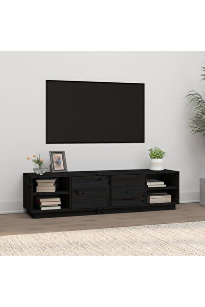 Concept Comodă TV, negru, 156x40x40 cm, lemn masiv de pin