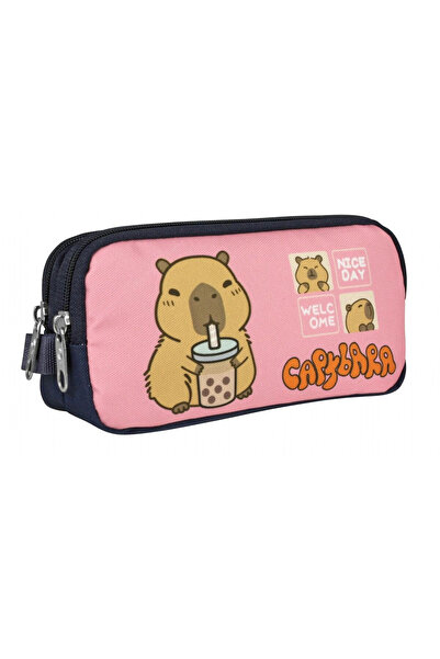 capybara Τσάντα μολυβιού δύο θέσεων για κορίτσι - Navy Blue - Pink - 5205