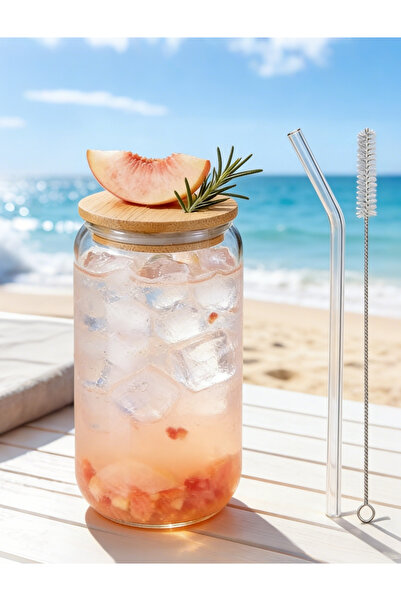 Yoawllty Clear 500ml Glass Cup with Lid & Straw - Reusable Can Tumbler for Ic...