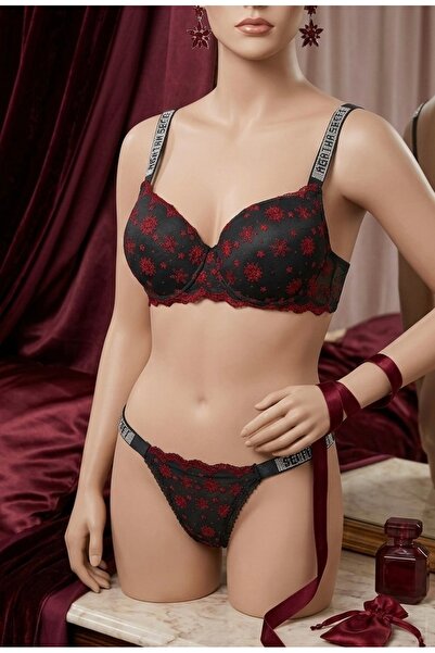 SATTENS Stone-Embellished Supportive Bra Set B Cup Push-Up Love Secret