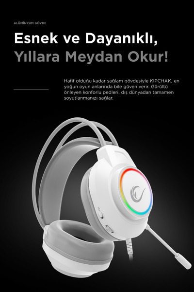 Rampage Kipchak Rgb [Usb-Type-C] Girişli Gürültü Engelleyici Pad 7.1 Profesyonel Oyuncu Kulaklığı Beyaz