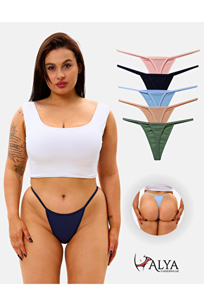 ALYA UNDERWEAR Women's String Thong Panties - Pack of 5 (POWDER, BLUE, PINK, ...